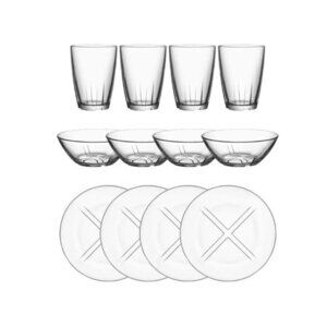 Kosta Boda Bruk Crystal Brunch 12-Piece Cup, Bowl & Plate Set - NIB
